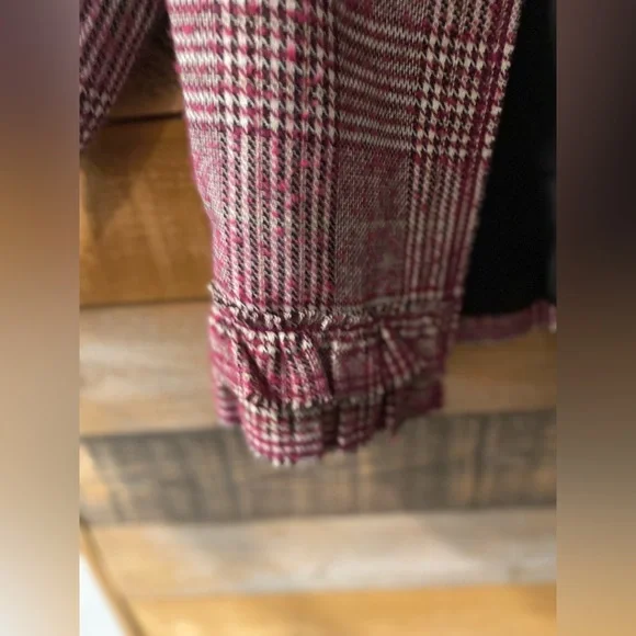 Plaid Ruffle Trim Blazer Jacket Pink Black and White Plaid Size M (Pleione) - Picture 9 of 16